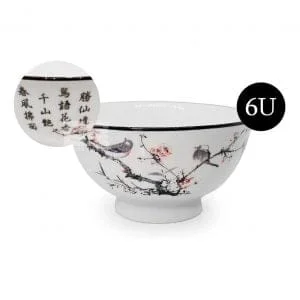 Bowl Tazon 6u Ceramica Pajaro Diseno Asiático Sopa Vintage