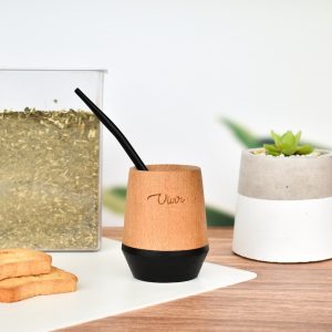 Mates de Madera Pintados Frase Con Bombilla Algarrobo Diseño - vista 2