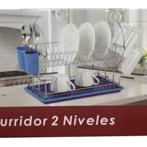 Escurridor Platos Cocina 2 Niveles Azul Secaplatos Cubiertos - vista 2