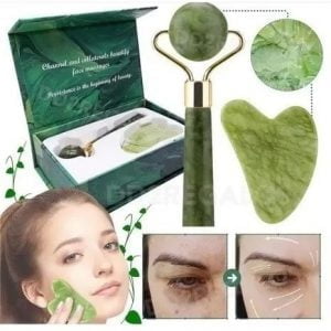 Set Piedra de Jade Masajeadora Para Rostro Guasha Rodillo Facial - vista 2