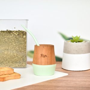 Mates de Madera Pintados Frase Con Bombilla Algarrobo Diseño - vista 4
