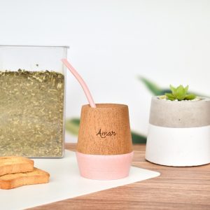 Mates de Madera Pintados Frase Con Bombilla Algarrobo Diseño - vista 6