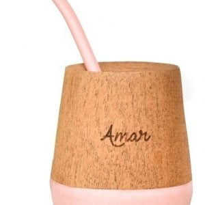 Mates de Madera Pintados Frase Con Bombilla Algarrobo Diseño - vista 5