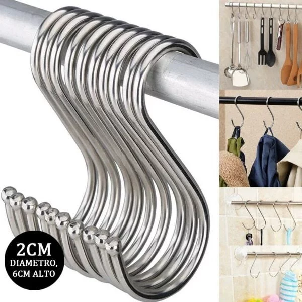 Ganchos Para Colgar Metal Tipo S barral Acero Multiusos Chico 2cm Diámetro