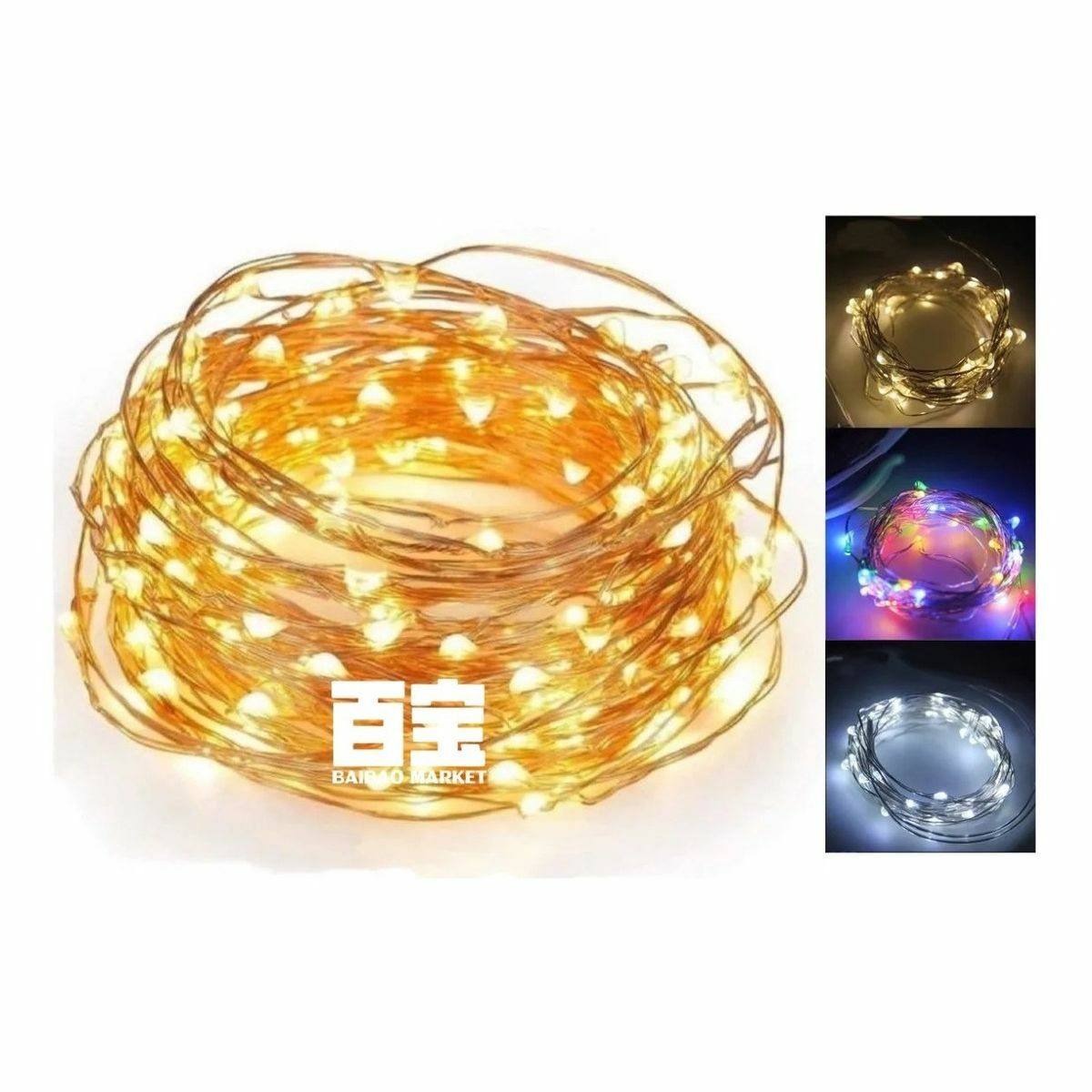 Cable Hilo Alambre Luz Led Cálida Blanco Color 3mts Con Pila