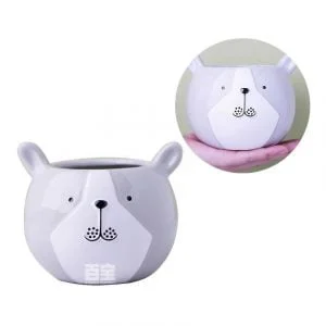 Maceta Cerámica Forma Oso Gris Regalo Original Deco Caja