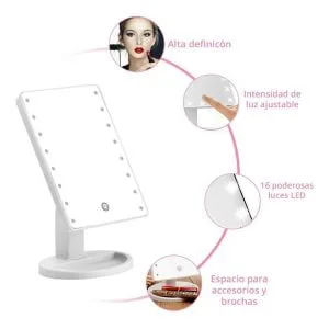 Espejo Para Maquillaje Tactil 16 Luces Led Regulable Pie
