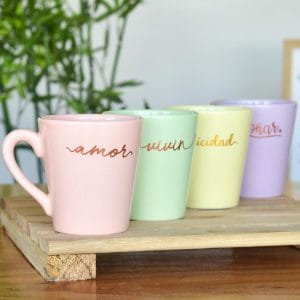Taza Cerámica Cocina Con Manija Colores Pasteles Frase 400ml - vista 2