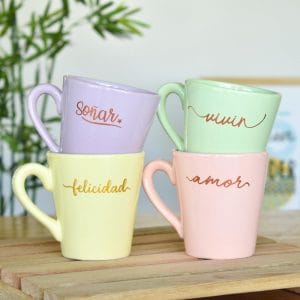 Taza Cerámica Cocina Con Manija Colores Pasteles Frase 400ml - vista 4