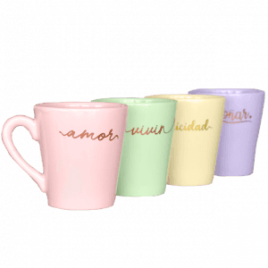 Taza Cocina Cerámica Con Manija Colores Pasteles Frase 400ml