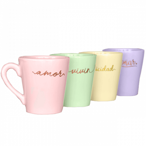 Taza Cocina Cerámica Con Manija Colores Pasteles Frase 400ml