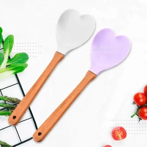 Cuchara Espatula Corazón De Silicona Palo De Madera