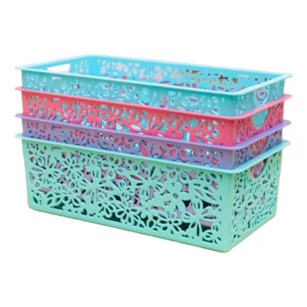 CANASTO RECTANGULAR FLORES