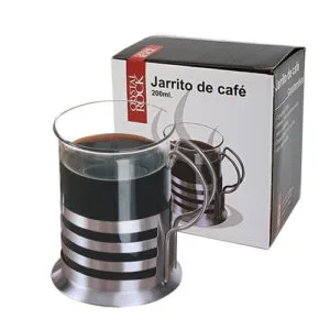 Jarro Mugg Cafe Vidrio Base Acero Inoxidable 200ml