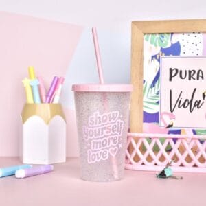 Vaso Con Glitter Tapa Y Sorbete - vista 2
