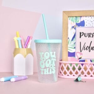 Vaso Con Glitter Tapa Y Sorbete - vista 3