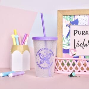 Vaso Con Glitter Tapa Y Sorbete - vista 4