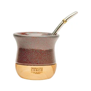 Mate Ceramica Madera Chaco Chaquito Con Bombilla Diseño flores