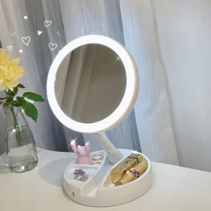 Espejo Maquillaje Led Redondo Con Luz de Led Plegable USB Pilas - vista 3