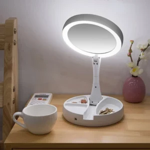 Espejo Maquillaje Led Redondo Con Luz de Led Plegable USB Pilas - vista 4