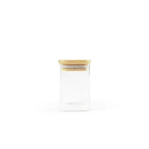 Frasco Hermetico Cuadrado Con Tapa De Madera 6x10cm