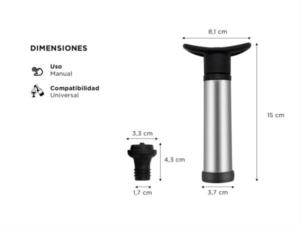 Bomba de Vacio Para Botellas de Vino Con 2 Tapones 1 Bomba de Vacio Para Botellas de Vino Con 2 Tapones 1