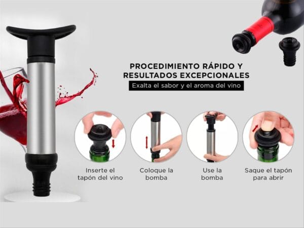 Bomba de Vacio Para Botellas de Vino Con 2 Tapones 4 Bomba de Vacio Para Botellas de Vino Con 2 Tapones 4