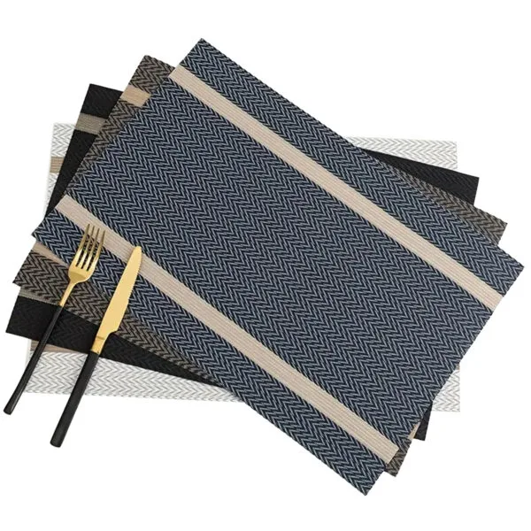 INDIVIDUAL CON RAYA DORADO PVC TEJIDO PACK 6PCS 5 Mantel Individual Con Guarda Dorada Tejido De PVC