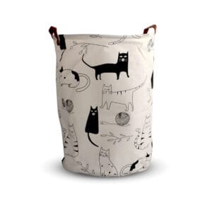 Cesto para Ropa Sucia Organizador Con Manija Simil Cuero Gatos 40X50CM