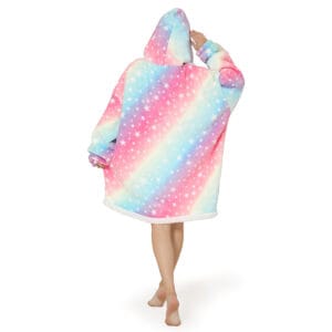 Pijama De Mujer Buzo Con Capucha Manta Corderito Oversize Estrella Arcoiris Rosa - vista 2