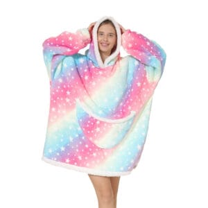Pijama De Mujer Buzo Con Capucha Manta Corderito Oversize Estrella Arcoiris Rosa - vista 3