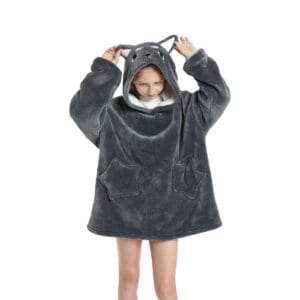 Pijama para Niños Buzo Infantil Con Capucha Manta Corderito Gato Gris - vista 3