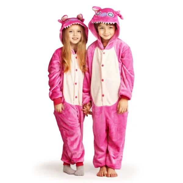 Pijama Niños Infantil Disfraz Con Capucha Y Botones Stitch Rosa