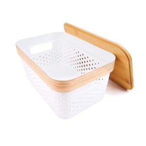 Canasto Organizador Perforado Caja Borde Y Tapa De Bambu - vista 2