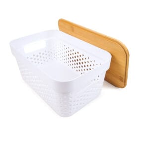 Canasto Organizador Perforado Caja Tapa De Bambu - vista 2
