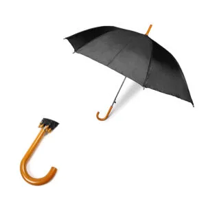 Paraguas Automático 76cm Mango Simil Madera Negro