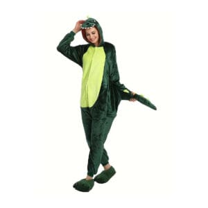 Pijama Adultos Disfraz Con Capucha Y Botones Dinosaurio Verde