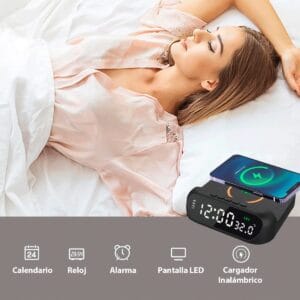 Alarma Reloj Digital con Cargador Inalámbrico 15W Despertador LED y Base de Carga Rápida - vista 3
