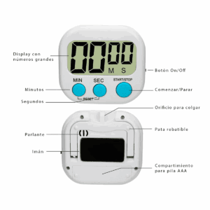 Timer Digital de Cocina Reloj Temporizador Multifuncional con Alarma Fuerte y Pantalla LCD Grande - vista 5