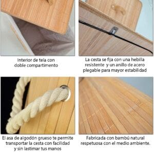 Canasto Bambú Rect Plegable Tapa Separa Ropa - vista 4