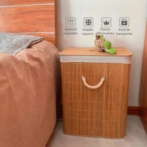 Canasto Bambú Rect Plegable Tapa Separa Ropa - vista 3
