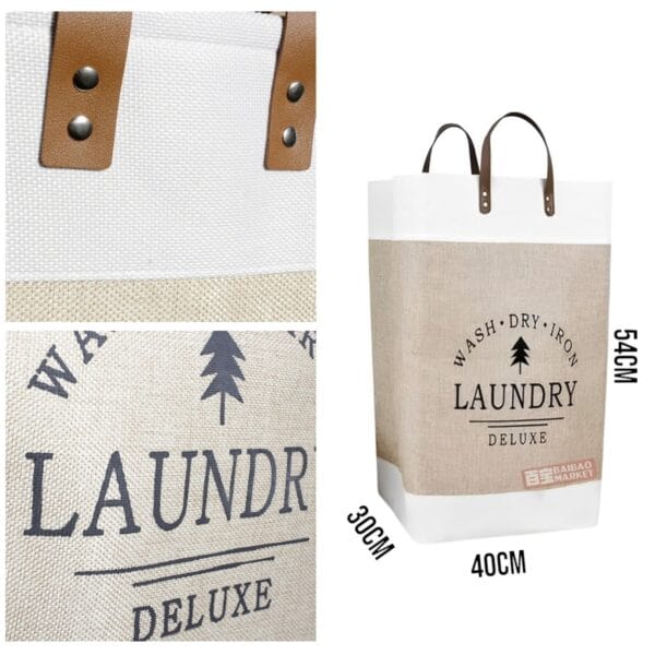 Cesto para Ropa Sucia de Tela 50L con Manijas de Cuero Cesto para Ropa Sucia de Tela 50L con Manijas de Cuero