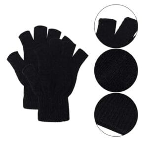Guantes sin dedos térmicos de punto negro unisex - vista 3