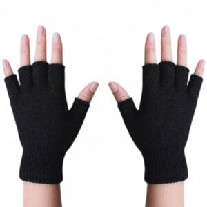 Guantes sin dedos térmicos de punto negro unisex - vista 2