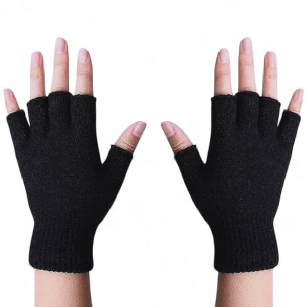 Guantes sin dedos térmicos de punto negro unisex Guantes sin dedos térmicos de punto negro unisex
