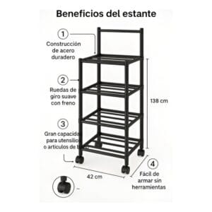 Organizador de Acero con Ruedas 4 Pisos – Práctico, Resistente y Multifuncional - vista 4