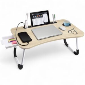 Mesa Plegable de Cama con Canasto – Trabajo, Estudio o Desayuno