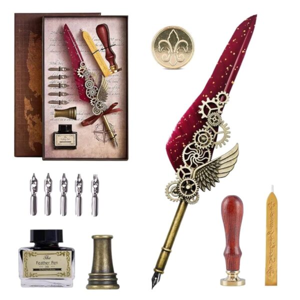 Set Caligrafía Pluma, Tinta y Sello de Cera - Estuche de regalo | Kit caligrafía