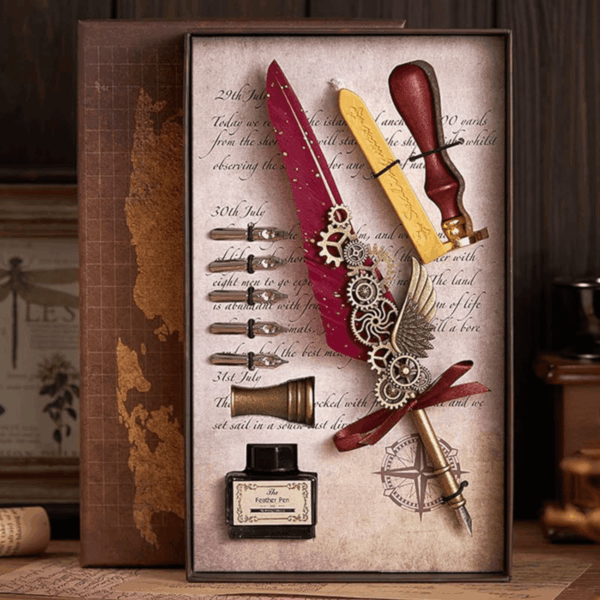 Set Caligrafía Pluma, Tinta y Sello de Cera - Estuche de regalo | Kit caligrafía Set Caligrafía Pluma, Tinta y Sello de Cera - Estuche de regalo | Kit caligrafía