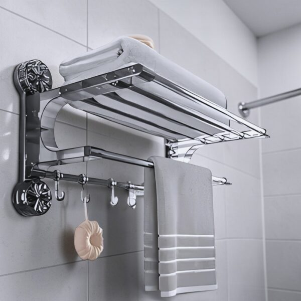 Toallero Plegable con Ventosa de Succión - Estante de Baño Multifunción con Ganchos BL702J10